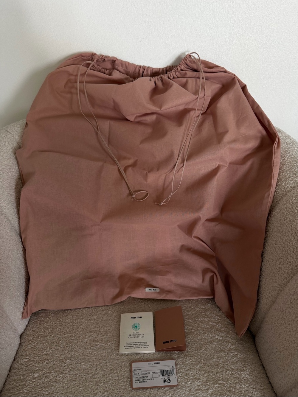 Miu Miu Crochet Knit Shopping Tote Bag Brown Pink Striped Large Raffia-effect - Picture 14 of 14